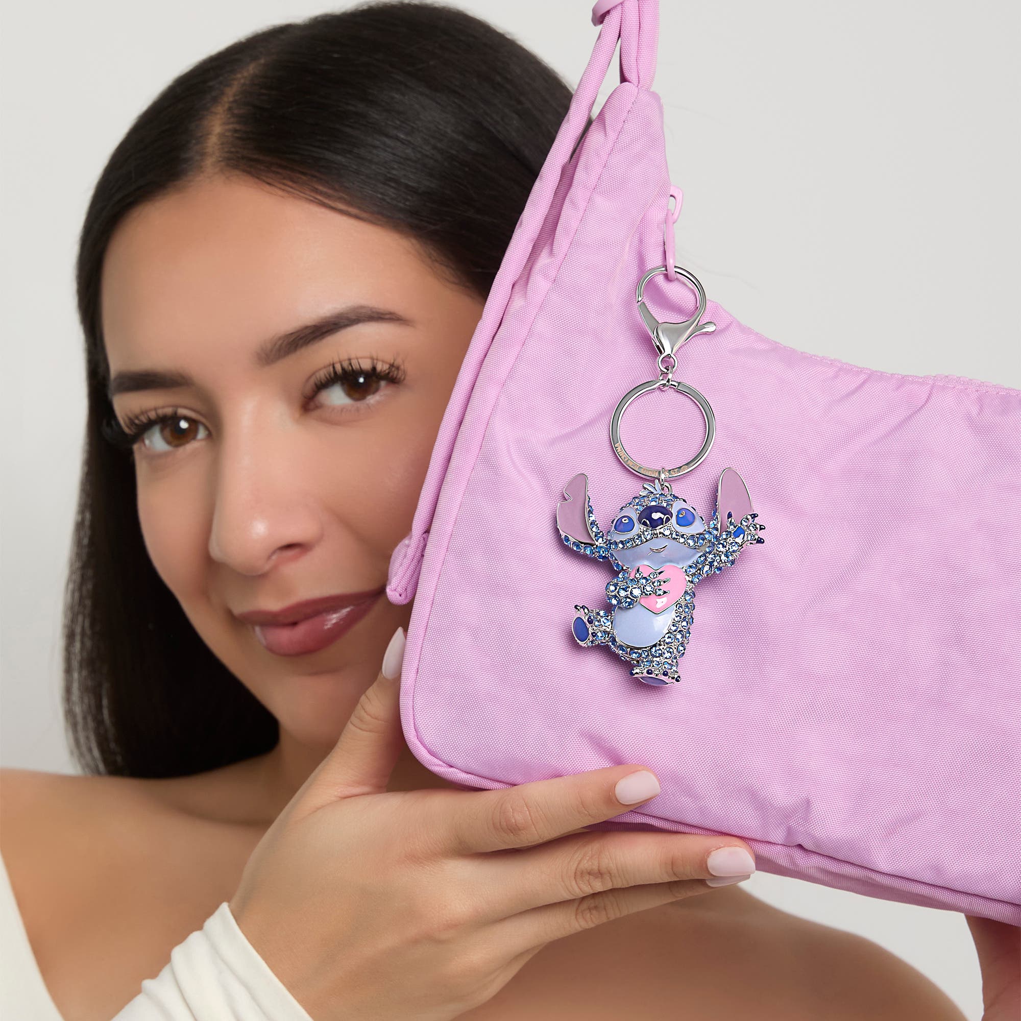 Disney Stitch Sparkle Charm Heart Keychain, Alternate, color, Blue/Pink