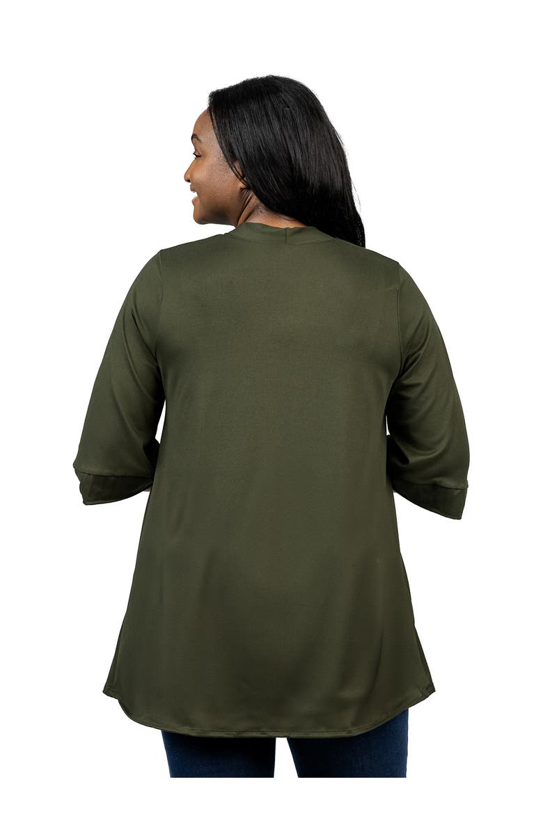 24seven Comfort Apparel Elbow Length Sleeve Open Front Cardigan, Alternate, color, Olive