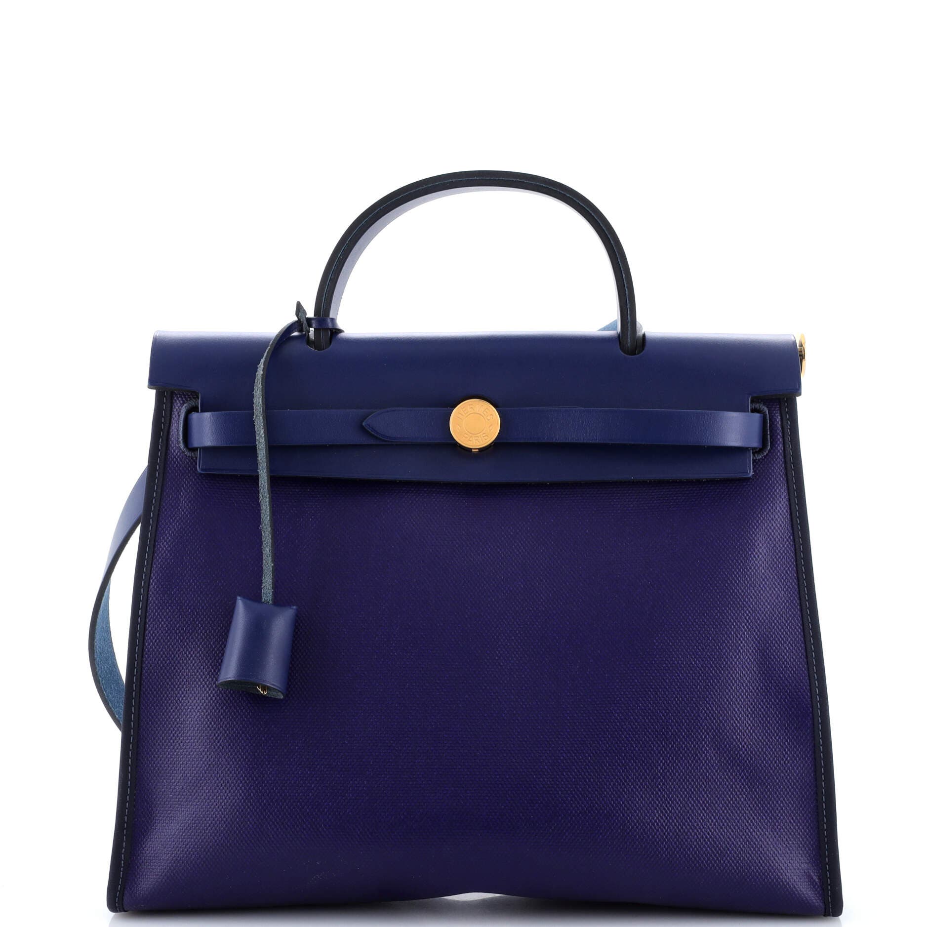 Pre-Owned Hermes Herbag Zip Berline Vache Canvas and Leather 31, Main, color, Bleu Saphir