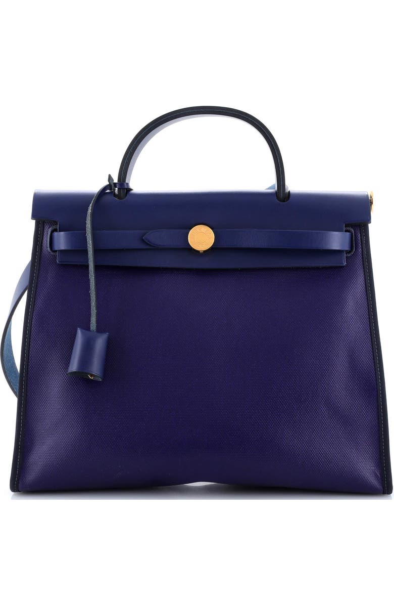 Pre-Owned Hermes Herbag Zip Berline Vache Canvas and Leather 31, Main, color, Bleu Saphir
