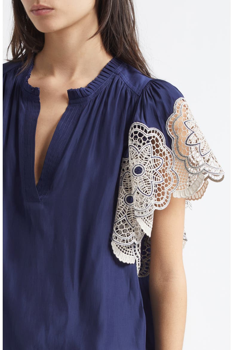 Esti Embroidered Sleeve Top, Alternate, color, SPRING NAVY