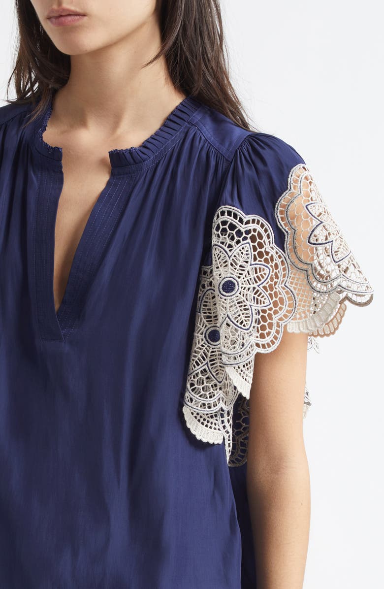 Ramy Brook Esti Embroidered Sleeve Top, Alternate, color, Spring Navy