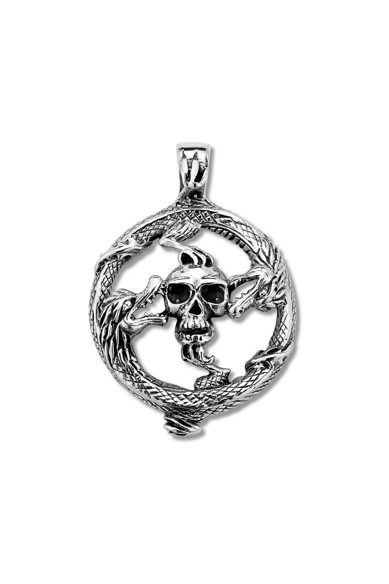 Men's Sterling Silver Dragon Skull Pendant, Main, color, SILVER