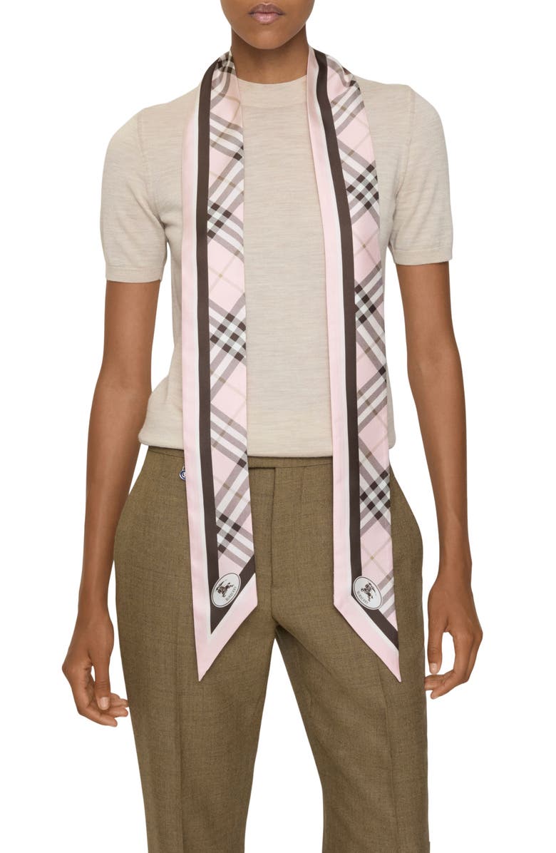 Burberry Border Check Skinny Silk Scarf, Alternate, color, 