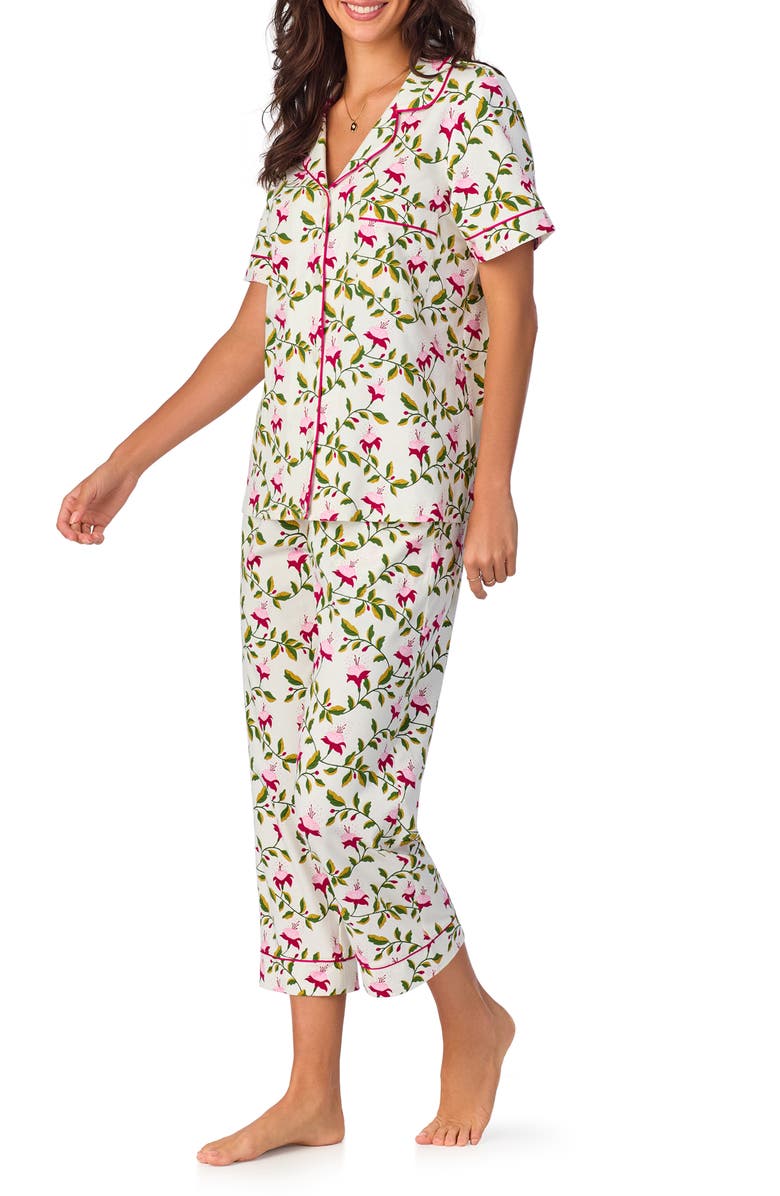 BedHead Pajamas Print Stretch Organic Cotton Jersey Crop Pajamas, Alternate, color,