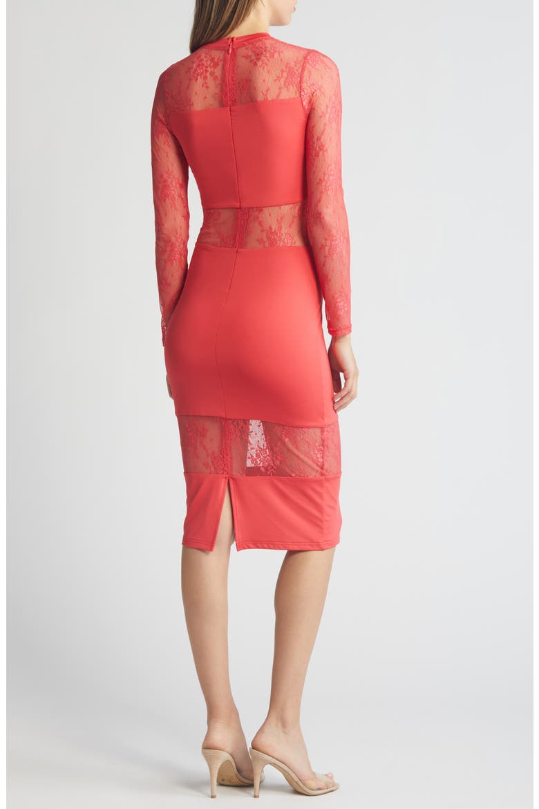 Lace Inset Long Sleeve Midi Dress, Alternate, color, RED