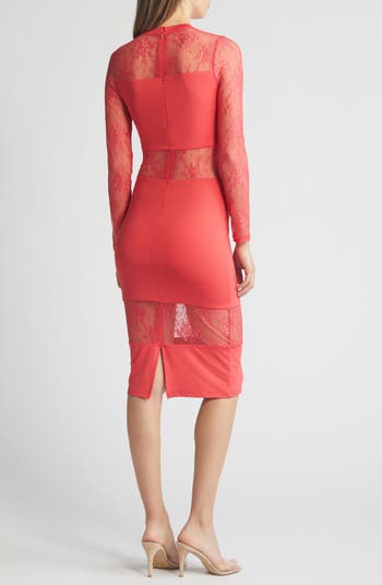 Lace Inset Long Sleeve Midi Dress