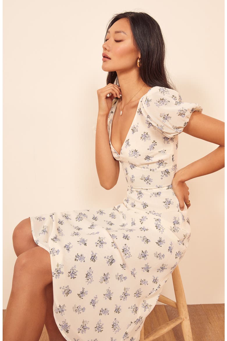 Kacey Print Puff Sleeve Midi Dress, Alternate, color, TERESA
