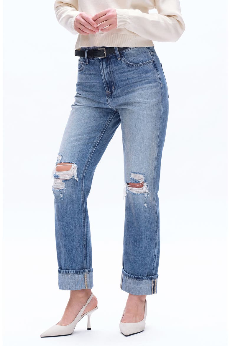 High Waist Straight Leg Ripped Jeans, Alternate, color, GLACIER