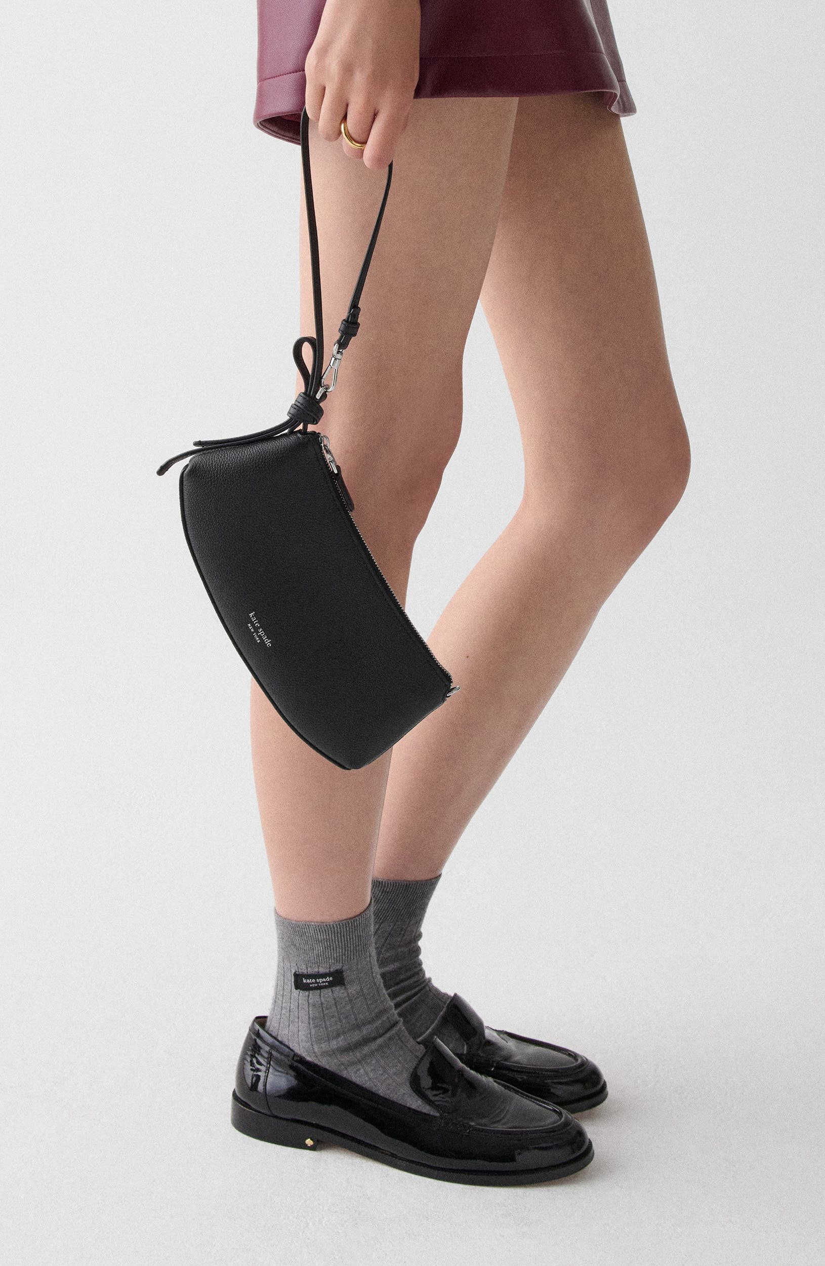Kate Spade New York loop pebble leather shoulder bag, Alternate, color, Black