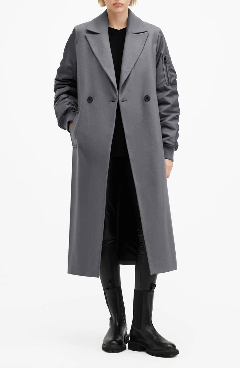 AllSaints Paulah Mixed Media Wool Blend Coat, Main, color, Eiffel Grey