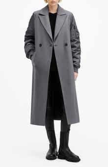 AllSaints Paulah Mixed Media Wool Blend Coat
