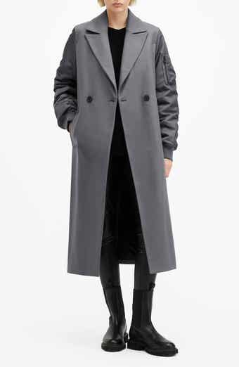 AllSaints Paulah Mixed Media Wool Blend Coat