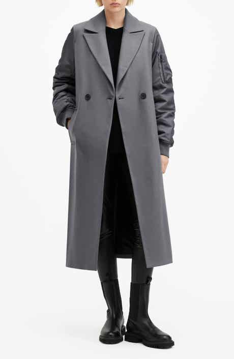 AllSaints Paulah Mixed Media Wool Blend Coat
