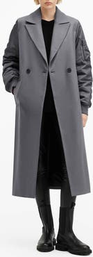 AllSaints Paulah Mixed Media Wool Blend Coat