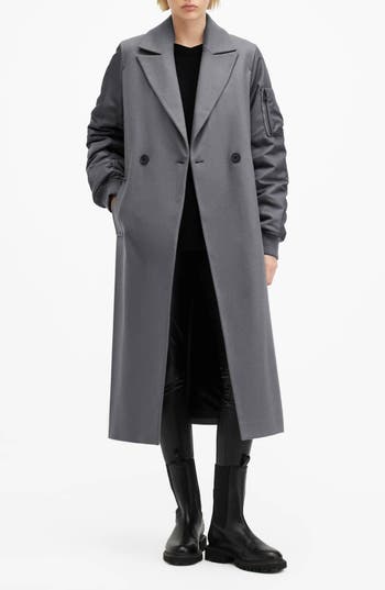 Allsaints Paulah Mixed Media Wool Blend Coat In Gray