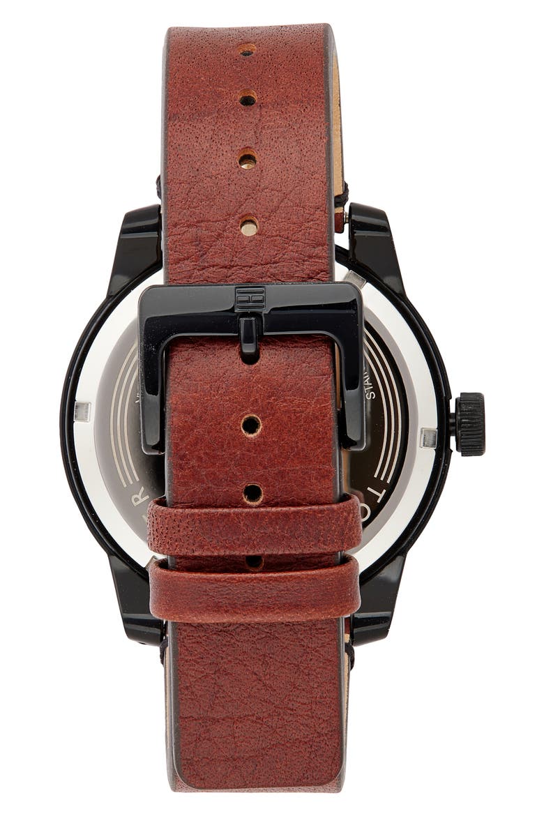 Leather Strap Watch, 42mm, Alternate, color, BLACK