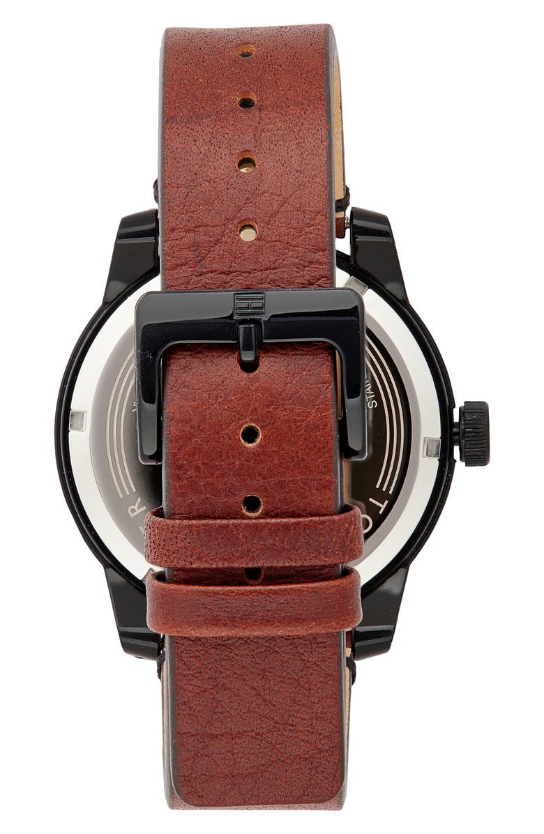 Tommy Hilfiger Leather Strap Watch, 42mm, Alternate, color, Black