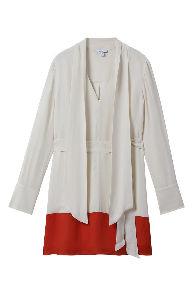 Reiss Marta Tie Neck Woven Top, Alternate, color, Cream/ Red