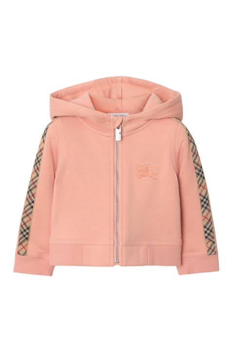 Check Trim Cotton Zip Hoodie