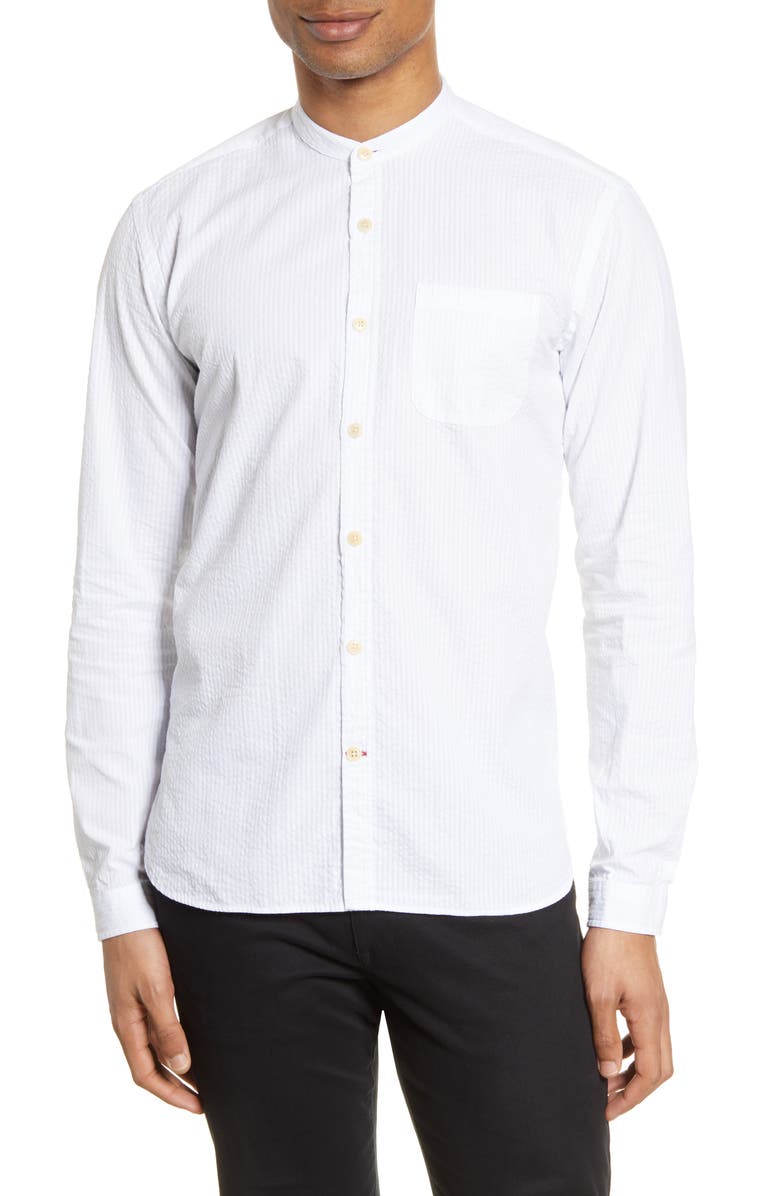 Oliver Spencer Grandad Seersucker Button-Up Shirt, Main, color, 
