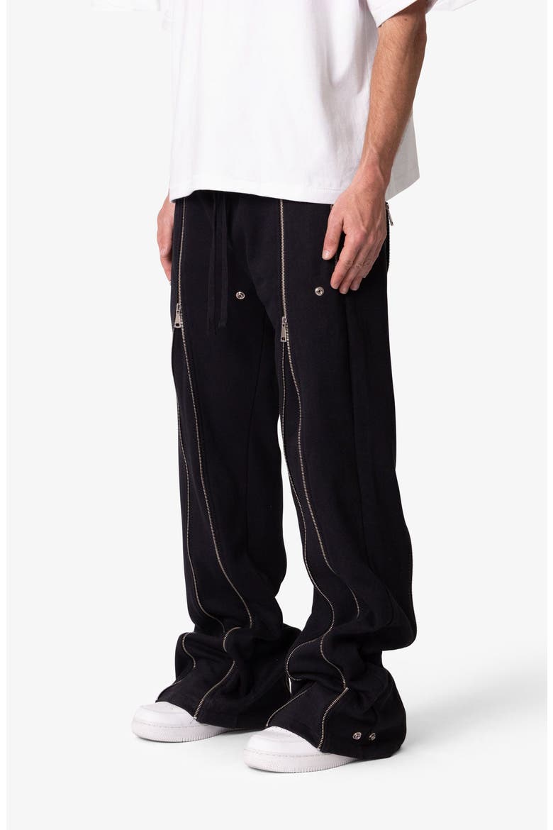 Rivet Zipper Flare Leg Sweatpants, Alternate, color, BLACK