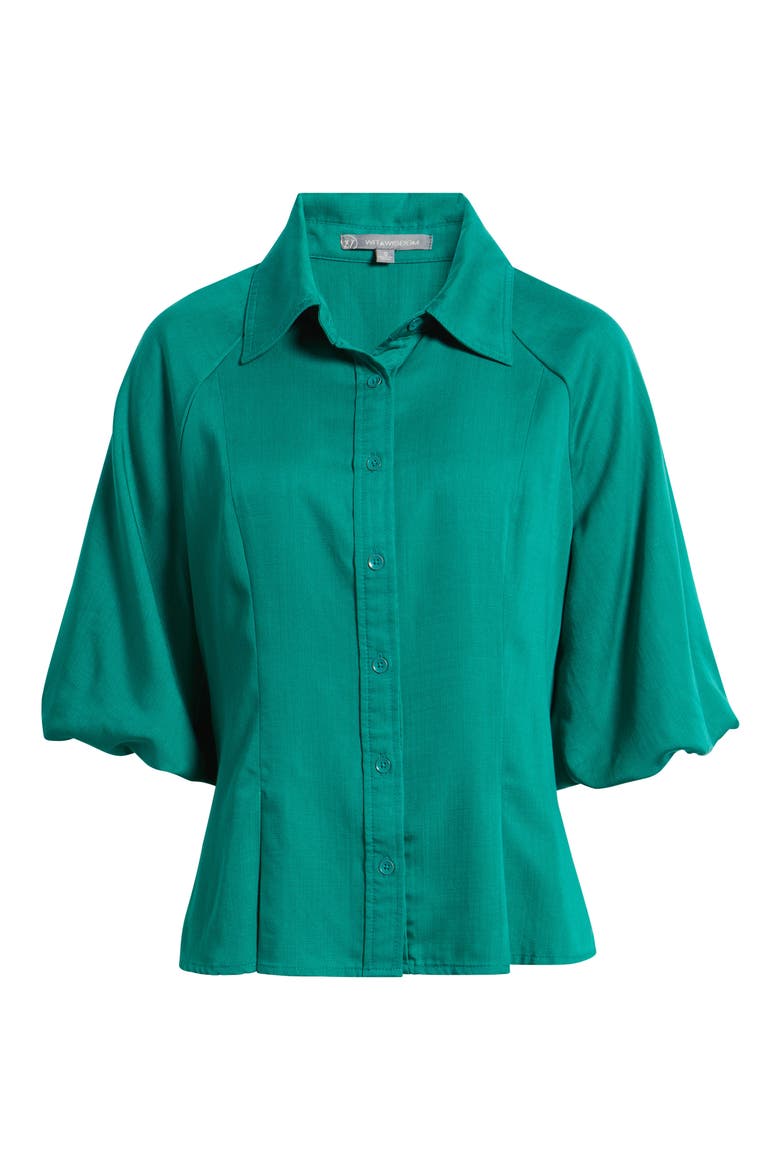 Bubble Sleeve Flare Button-Up Chambray Top, Alternate, color, LAKE GREEN