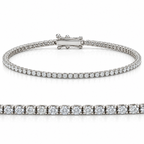 3 Carat Round Cut Lab Grown Diamond Tennis Bracelet In 14k Gold 7"