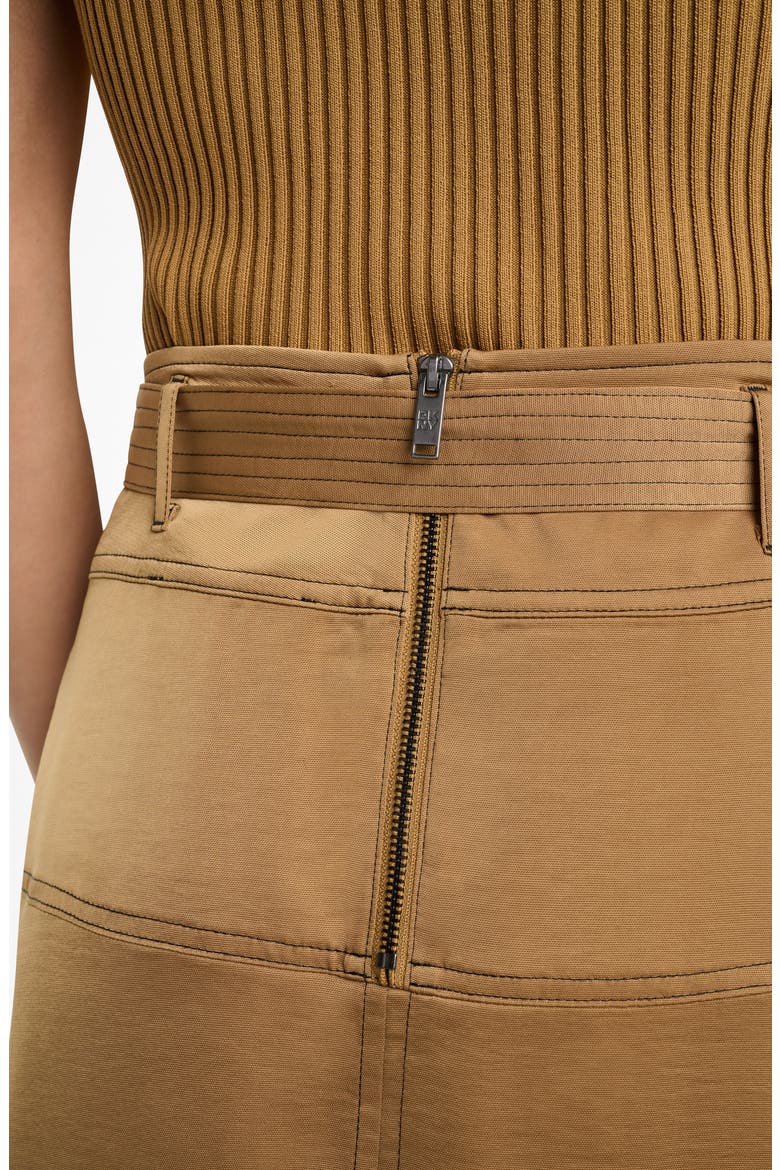 Tie Waist Contrast Stitch Midi Skirt, Alternate, color, DUNE