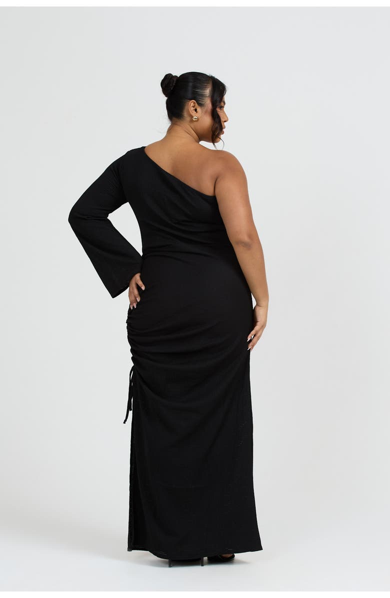 FASHION-SZN CURVE One Shoulder Flare Sleeve Maxi Dress, Alternate, color, Black