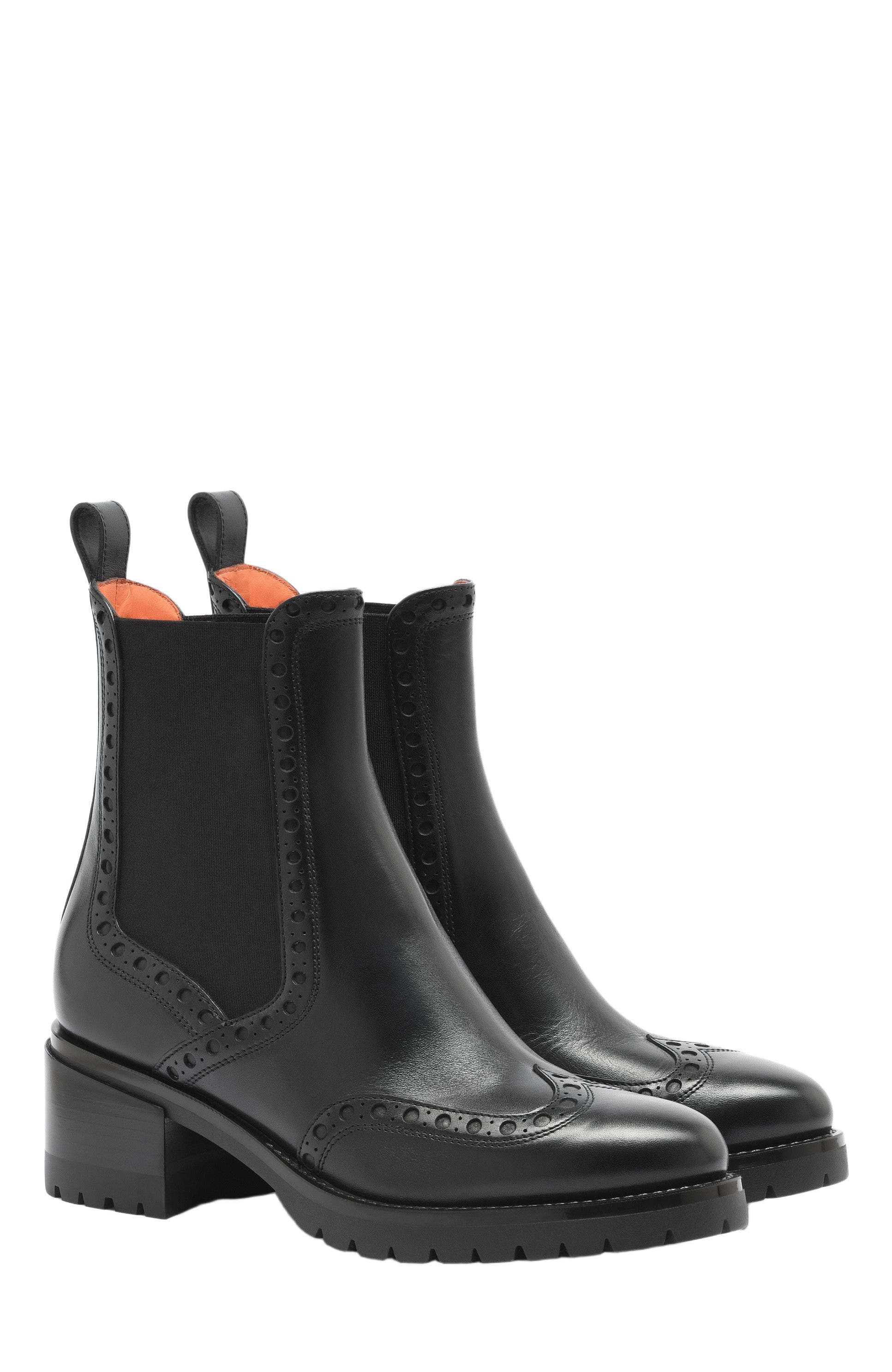 Santoni Leather Chelsea brogue boot, Alternate, color, 