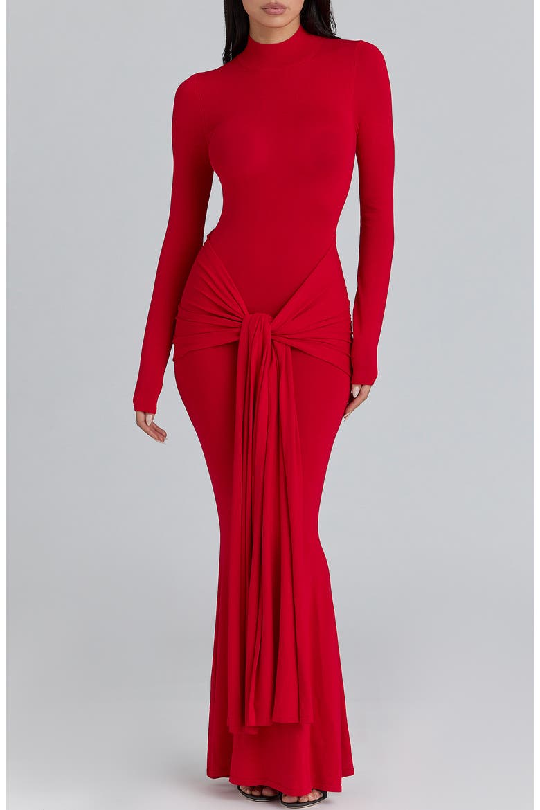 Imogen Drape Mermaid Gown, Main, color, SCARLET RED