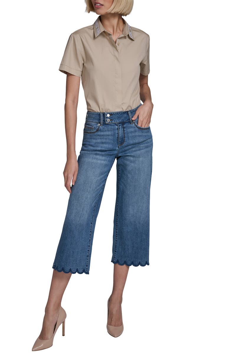 KARL LAGERFELD PARIS Scalloped Hem Crop Jeans, Alternate, color, 