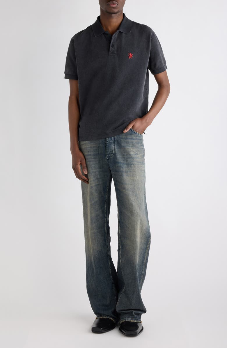 Balenciaga Standard Logo Embroidered Piqué Polo, Alternate, color, Washed Black