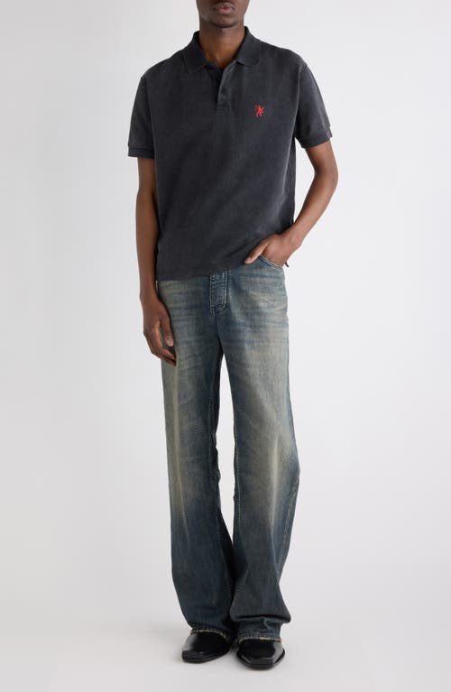 Balenciaga Cotton Piquet Polo Shirt With Lion Embroidery In Gray