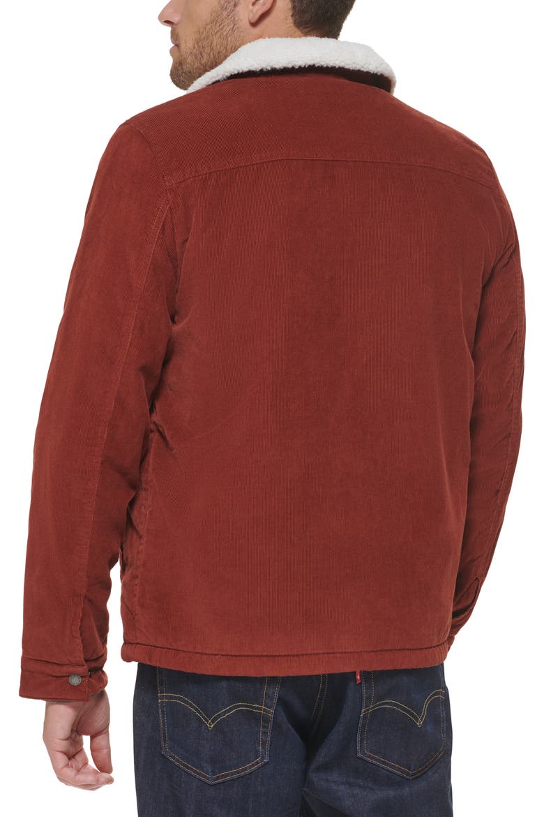 Faux Shearling Lined Corduroy Trucker Jacket, Alternate, color, RUST
