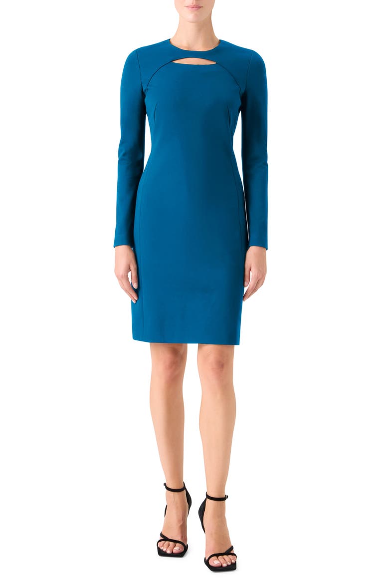 Keyhole Long Sleeve Sheath Dress, Main, color, TEAL
