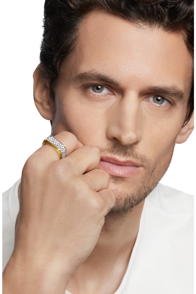 Men's Deco Signet Ring in 18K Yellow Gold with Diamonds, 10mm, Alternate, color, GOLD/ DIAMOND