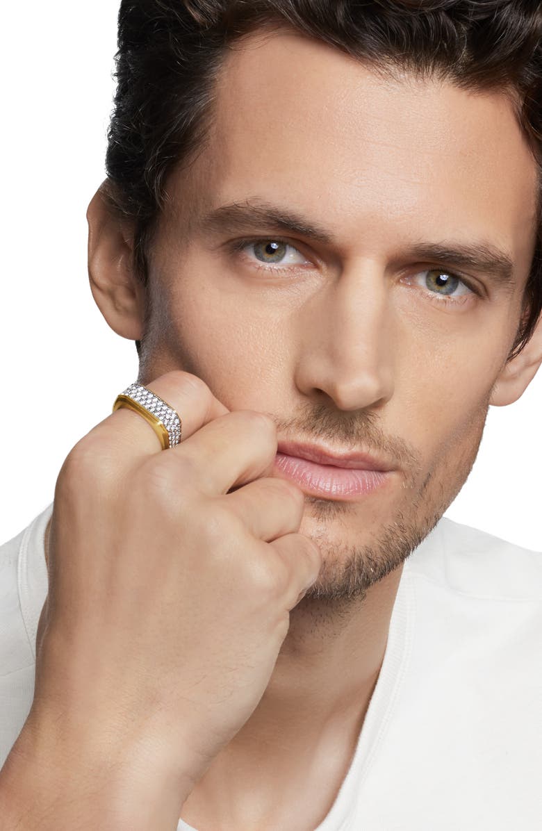 David Yurman Men's Deco Signet Ring in 18K Yellow Gold with Diamonds, 10mm, Alternate, color, Gold/ Diamond