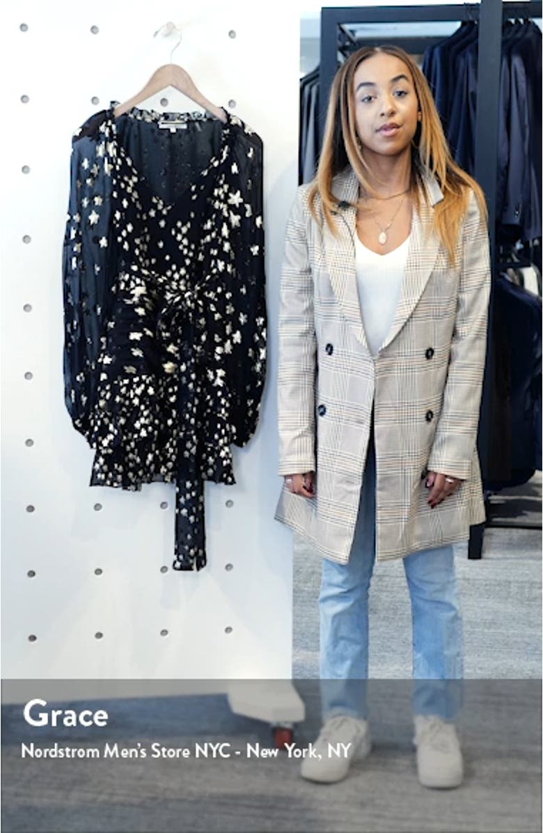 Rina Metallic Star Long Sleeve Silk Chiffon Minidress, sales video thumbnail