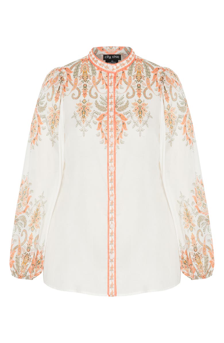 City Chic Chloe Placed Floral Print Button-Up Shirt, Alternate, color, 