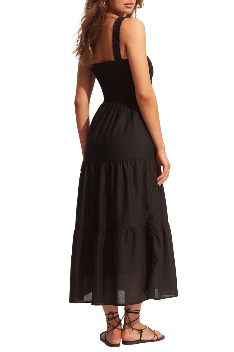 Beach House Smocked Cotton Cover-Up Dress, Alternate, color, BLACK