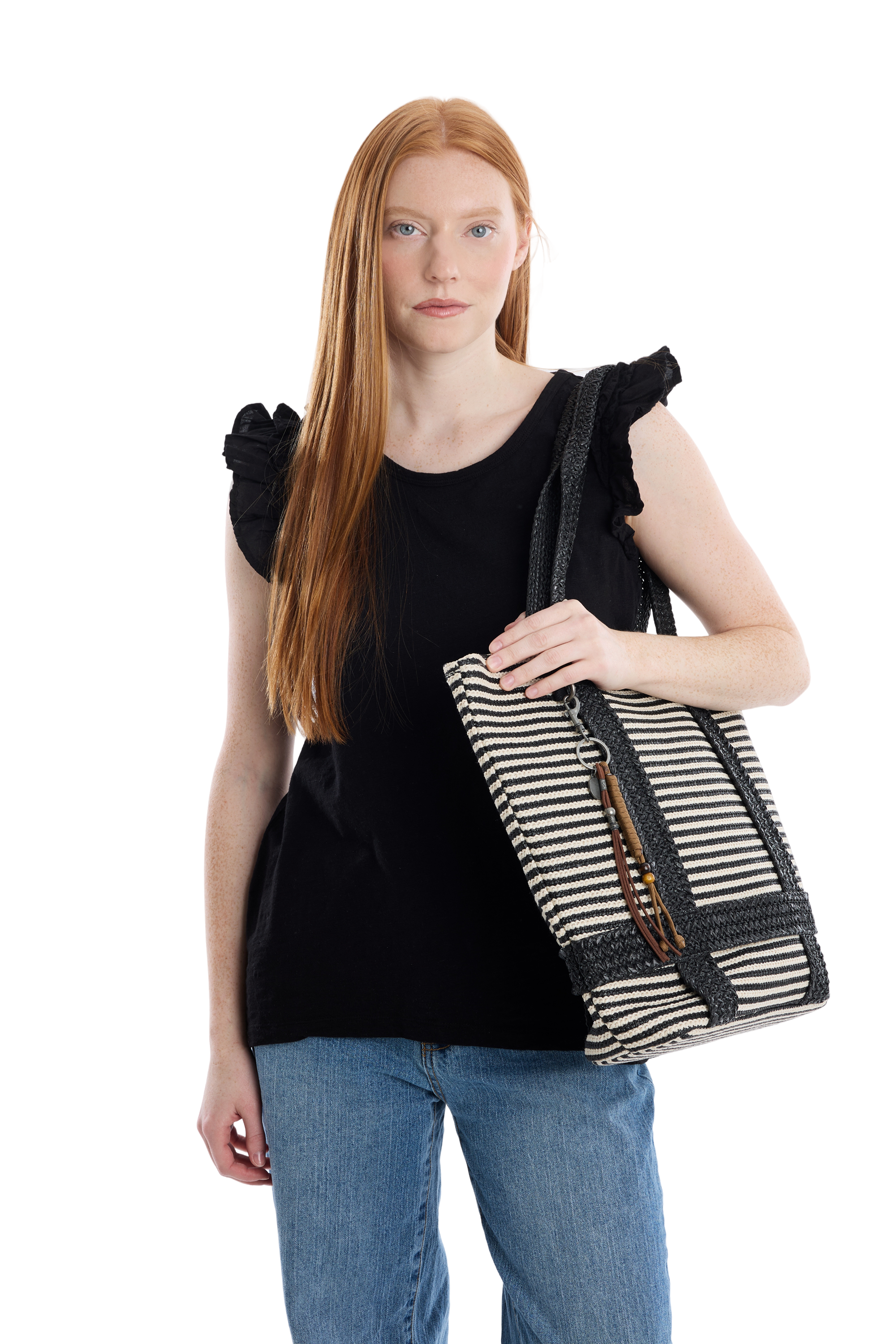 Wilt Palermo Tote, Alternate, color, Black Bone Stripe