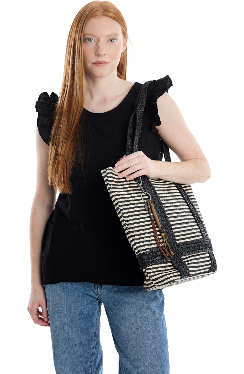 Wilt Palermo Tote, Alternate, color, Black Bone Stripe