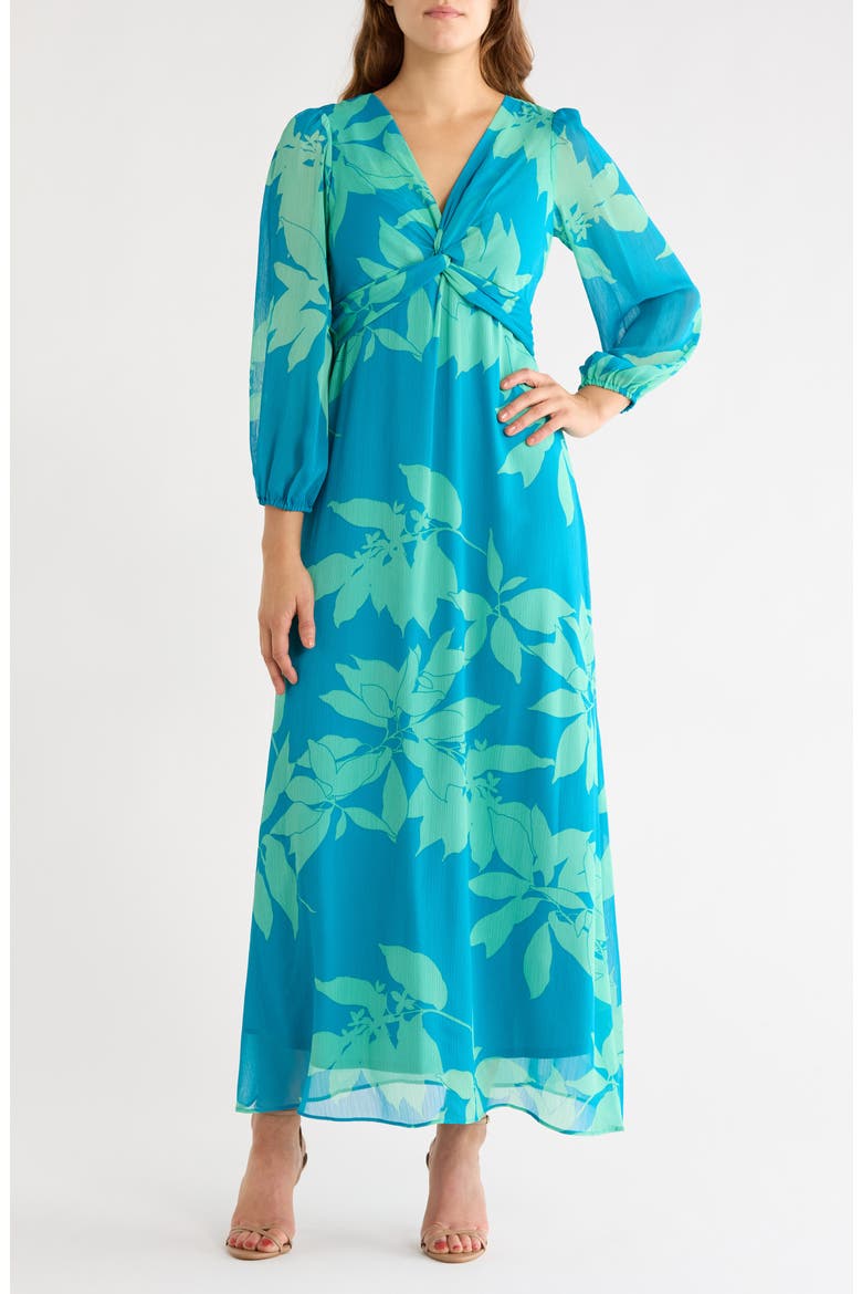 Twist V-Neck Maxi Dress, Main, color, TURQ GREEN