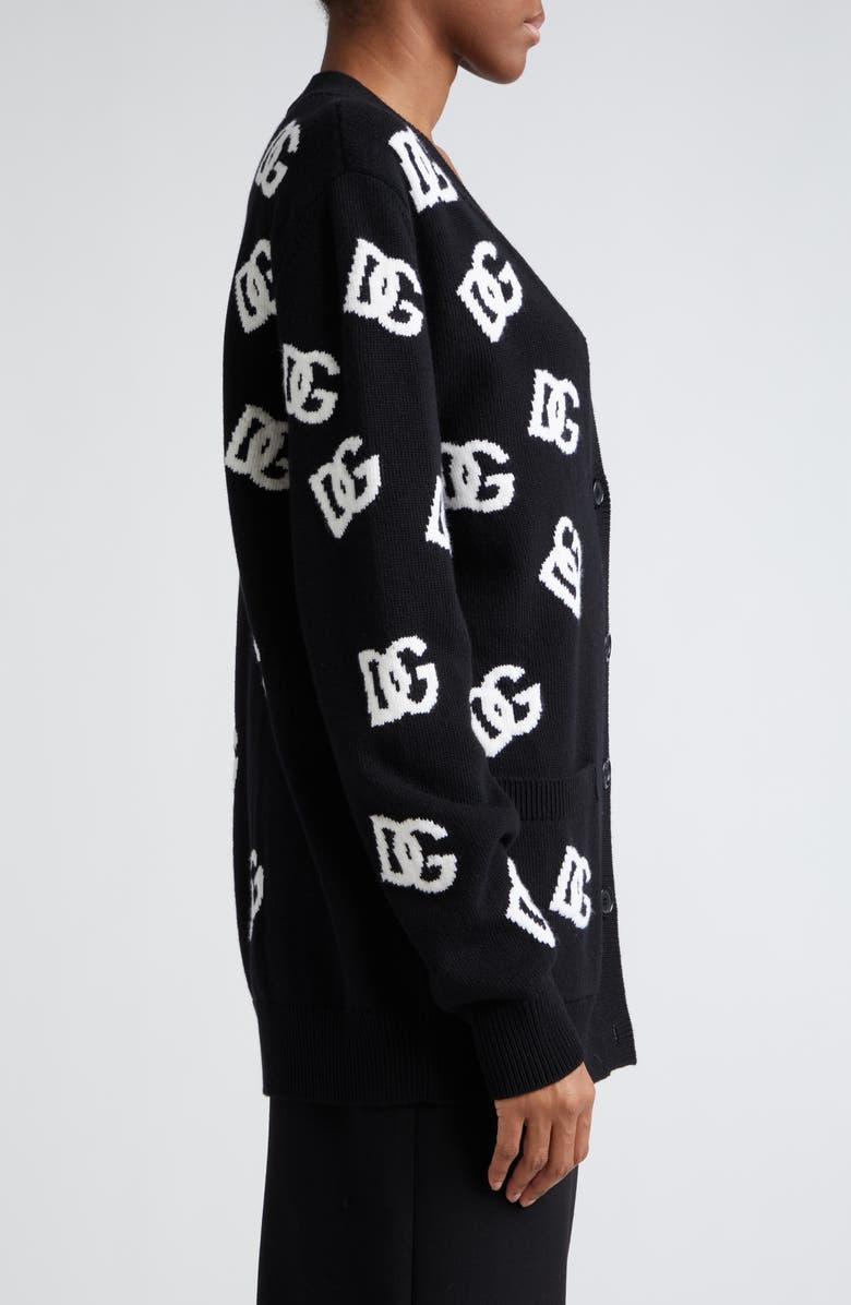 Dolce&Gabbana DG Logo Intarsia V-Neck Cashmere Cardigan, Alternate, color,