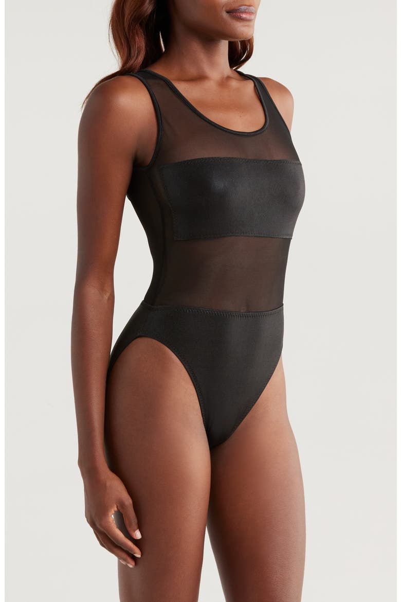 Dash Dash Mesh Inset One-Piece Swimsuit, Alternate, color, BLACK/ BLACK MESH