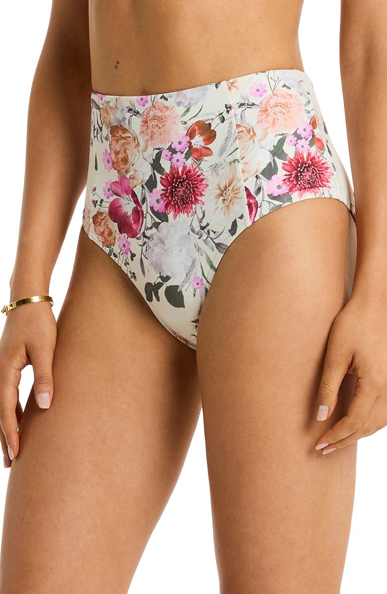 Sea Level Belle Paneled High Waist Bikini Bottoms, Alternate, color, Coconut