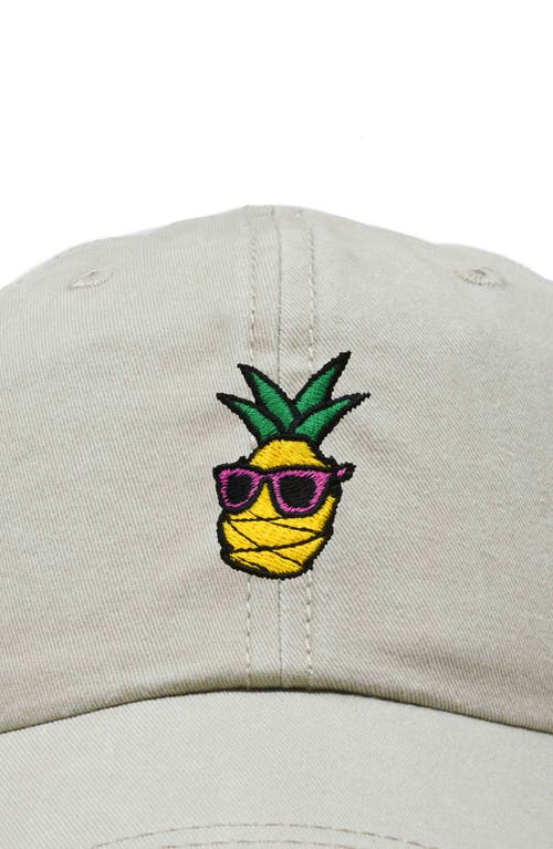 Dalix Pineapple Embroidered Dad Hat In Washed Stone White