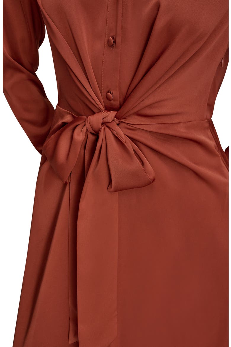Long Sleeve Satin Midi Shirtdress, Alternate, color, CINNABAR
